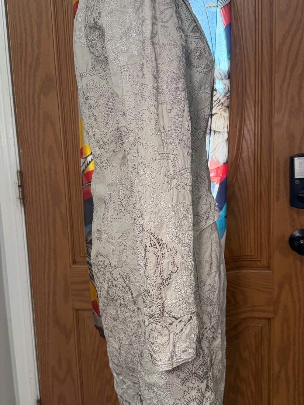 Johnny Was BIYA XS Embroidered Long Coat Duster Jacket Boho Ivory Gray - Picture 7 of 16